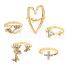 5Pcs Alloy Crystal Rhinestone & Natural Shell Finger Rings Sets FS-WG36854-01-5