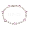 Brass Pave Cubic Zirconia Heart Link Chain Bracelets for Women KK-CBA68DA-10P-02-4