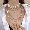 2Pcs Cross Alloy & Plastic Imitation Pearl Pendant Multi Layered Necklaces for Women FS-WG87448-01-2