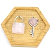 Natural Rose Quartz Love Heart Key and Couple Lock Pendant Set PW-WG56926-02-1