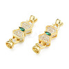 Brass Pave Clear & Green Cubic Zirconia Fold Over Clasps KK-N231-358LG-2