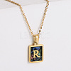 304 Stainless Steel Pave Natural Paua Shell Rectangle Initial Pendant Necklaces for Women FS-WG38E89-18-1