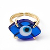 Lampwork Oval with Evil Eye Open Cuff Ring RJEW-I086-13G-3