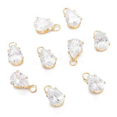 Brass Clear Cubic Zirconia Charms ZIRC-G170-09G-1