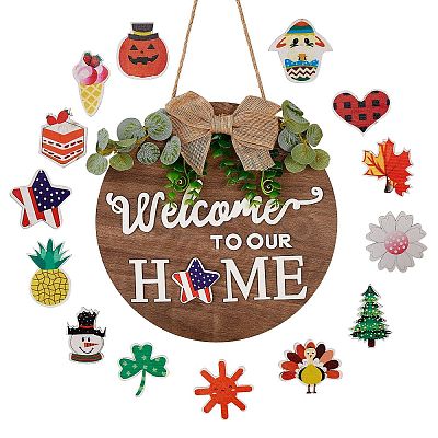 Natural MDF Board Door Hanging Decoration for Front Door Decoration HJEW-SZ0001-04-1