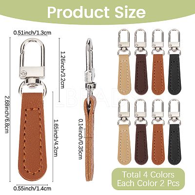8Pcs 4 Colors PU Leather Zipper Pulls for Handbags Luggage and Jacket FIND-CL0002-10-1