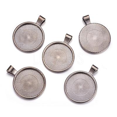 Flat Round Alloy Pendant Cabochon Settings PALLOY-A15654-B-1