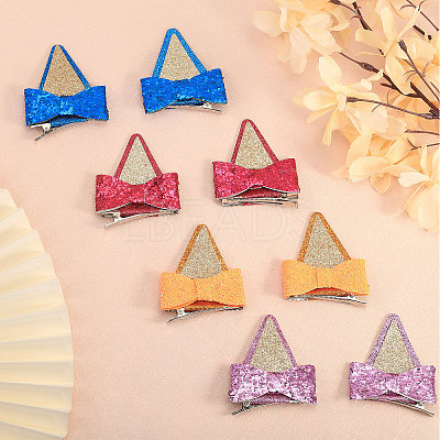 4 Pairs 4 Colors Glitter Bowknot Cat Ear Cloth Alligator Hair Clips PHAR-CA0001-004-1