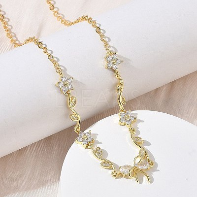 Brass Pave Cubic Zirconia Flower Pendant Necklaces NJEW-C121-04E-G-1