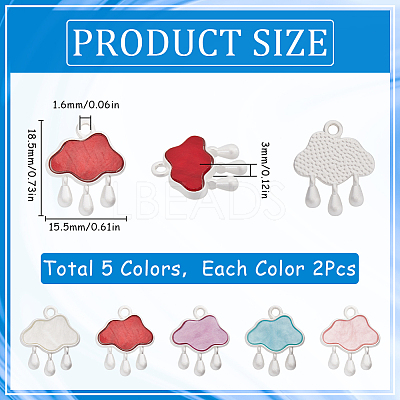 10Pcs 5 Colors Baking Paint Zinc Alloy with Resin Pendants FIND-SC0011-17-1