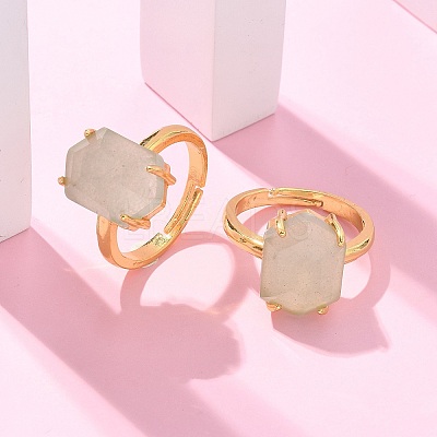 Hexagon Natural Green Aventurine Finger Rings RJEW-B113-02G-07-1