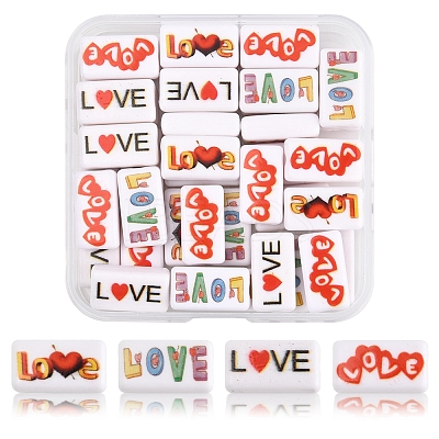 40Pcs 4 Colors Printed Opaque Acrylic Beads OACR-FS0004-05-1