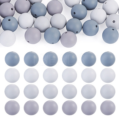 40Pcs 4 Colors Round Silicone Focal Beads SIL-TAD0001-02B-1