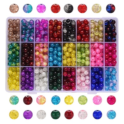 Spray Painted Crackle Glass Beads CCG-YW0001-02-8mm-1