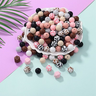 89Pcs Colorful Pattern Printed Silicone Beads Sets SIL-SZ0002-54B-1
