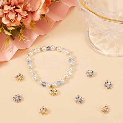 8Pcs 2 Colors Brass Micro Pave Clear Cubic Zirconia Charms KK-BBC0014-87-1