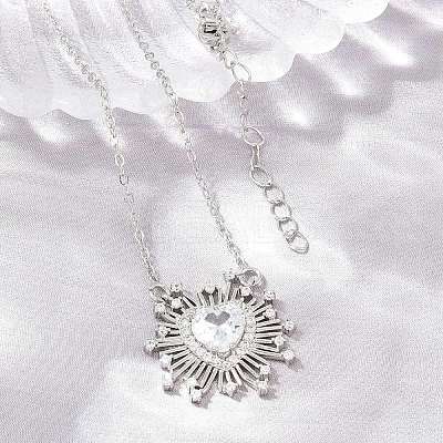 Brass Pave Clear Cubic Zirconia and Glass Heart Pendant Necklaces KK-CBA4547-11P-1