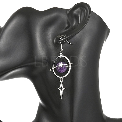 Natural Amethyst & Alloy Pendant Dangle Earrings EJEW-TA00818-04-1