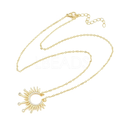 Brass Micro Pave Clear Cubic Zirconia Sun Pendant Necklaces KK-CBA4547-09G-1