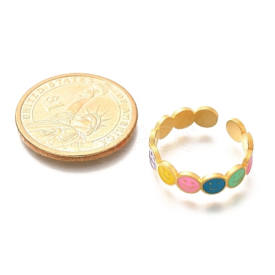 201 Stainless Steel Enamel Open Cuff Ring for Women RJEW-A053-04G-01-1