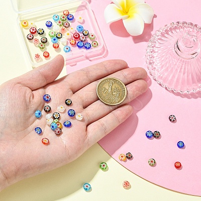 1 Strand Flat Round Handmade Millefiori Glass Beads Strands LK-YW0001-10A-1