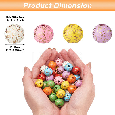 80Pcs 8 Colors Printed  Natural Wood Beads WOOD-FW0001-10-1