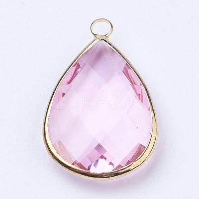 Golden Tone Brass Glass Teardrop Pendants GLAA-M006-A-15G-1