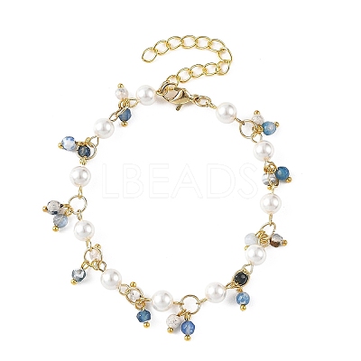 Natural Mixed Stone Faceted Round Beaded Chain Bracelets for Women BJEW-JB14248-1