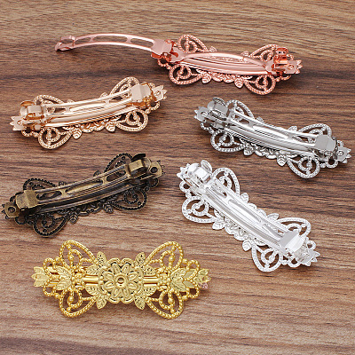 Brass Filigree Hair Barrette OHAR-PW0001-206AB-1