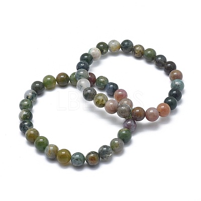 Natural Indian Agate Bead Stretch Bracelets X-BJEW-K212-C-010-1