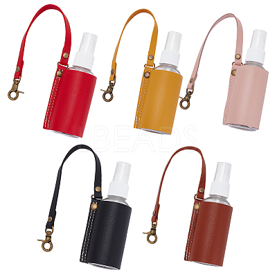 5Pcs 5 Colors Plastic Hand Sanitizer Bottle with PU Leather Cover KEYC-WR0001-34-1