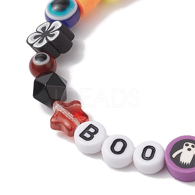 3Pcs 3 Styles Halloween Theme Resin & Polymer Clay & Glass Beaded Stretch Bracelets BJEW-JB10876-1