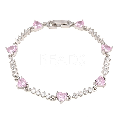Brass Pave Cubic Zirconia Heart Link Chain Bracelets for Women KK-CBA68DA-10P-02-1