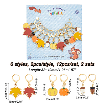 Autumn Theme Alloy Enamel Maple Leaf/Pumpkin/Acorn Locking Stitch Markers HJEW-PH01826-1