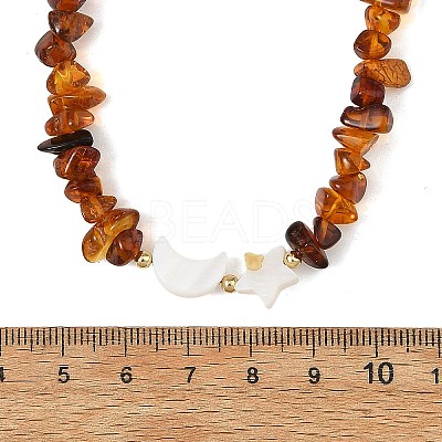 Natural Amber & Tiger Eye & Heated Citrine Chip Beaded Necklaces NJEW-JN06680-1