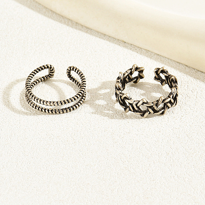 2Pcs Vintage Copper Twisted Wire Toe Adjustable Open Cuff Rings for Women QX3270-1