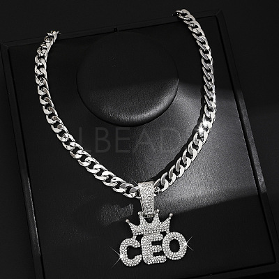 Hip-hop Style Zinc Alloy Crystal Rhinestone Pendant Cuban Link Chain Necklaces FS-WG425B8-08-1