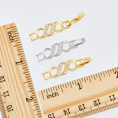 10Pcs 2 Colors Rack Plating Brass Micro Pave Clear Cubic Zirconia Watch Band Clasps ZIRC-DC0001-08-1