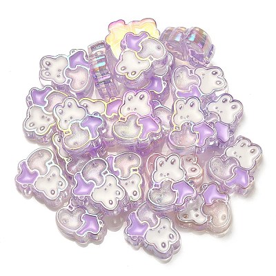 UV Plating Rainbow Iridescent Acrylic Enamel Beads OACR-G012-07E-1