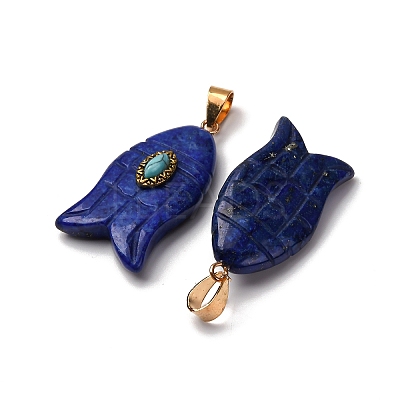 Natural Lapis Lazuli & Synthetic Turquoise Carved Pendants G-Z084-01G-09-1