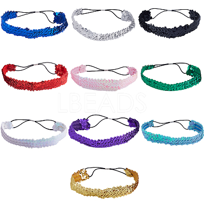 10Pcs 10 Color Wide Stretch Sparkling Polyester Headband OHAR-GF0001-26-1