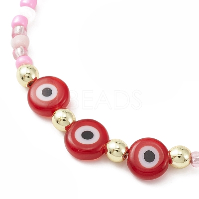 3Pcs 3 Color Evil Eye Lampwork & Glass Seed Braided Bead Bracelets Set BJEW-JB09574-1