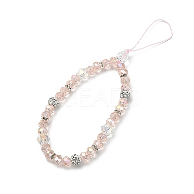 Rondelle Glass & Polymer Clay Rhinestone Beads Phone Hand Strap Chains HJEW-YW0001-05E-1