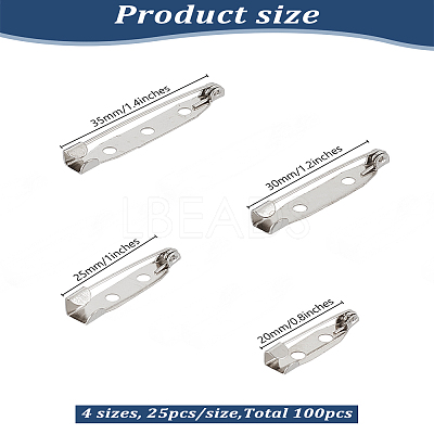 100Pcs 4 Styles Iron Safety Pin Brooch Findings IFIN-LP0001-11-1