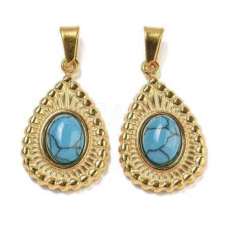 Ion Plating(IP) 304 Stainless Steel Pave Synthetic Turquoise Pendants STAS-U024-15G-04-1