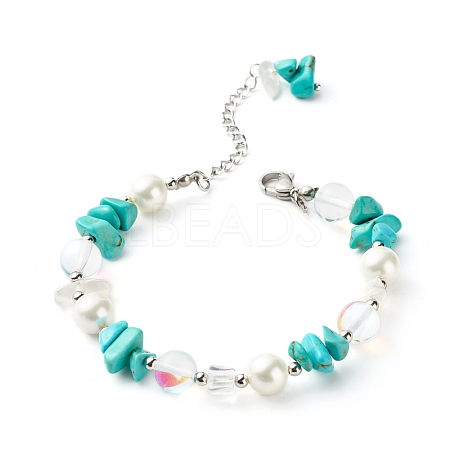 Synthetic Turquoise Chip Beaded Bracelet for Girl Women X1-BJEW-TA00019-02-1