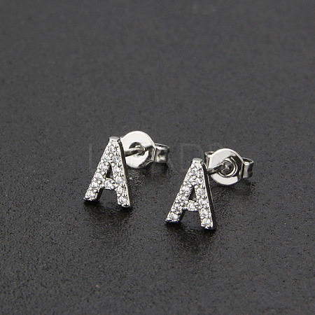 Brass Micro Pave Clear Cubic Zirconia Stud Earrings FS-WGC2F12-01-1