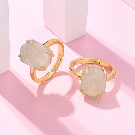 Hexagon Natural Green Aventurine Finger Rings RJEW-B113-02G-07-1