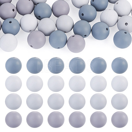 40Pcs 4 Colors Round Silicone Focal Beads SIL-TAD0001-02B-1