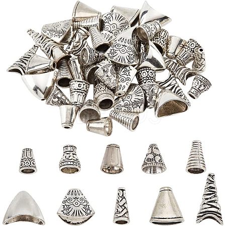 50Pcs 10 Style Tibetan Style Alloy Bead Cone & Caps FIND-NB0003-16-1